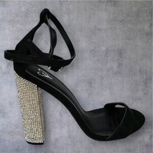 Vesta Black Faux Suede Rhinestone Embellished Peep Toe High Heels Size 7 Women's